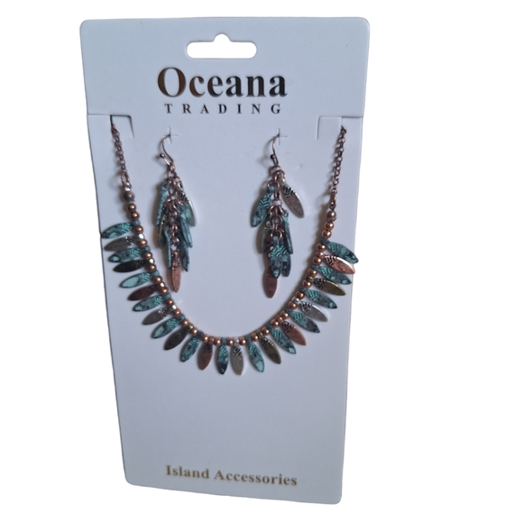Oceana Trading Island Accessories Small Leaf Necklace & Earrings Set - NEW - Picture 5 of 5